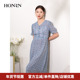 HONRN 红人气质短袖 v领桑蚕丝真丝显瘦a字连衣裙女夏HI22OL607