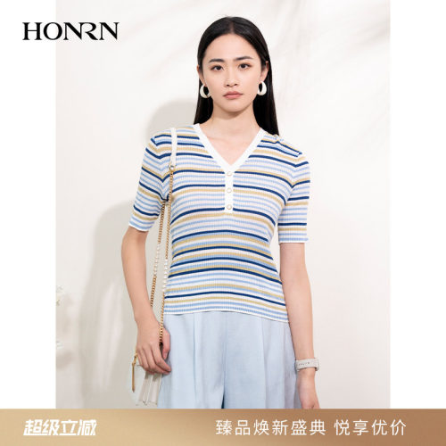 HONRN/红人薄款短袖针织衫上衣