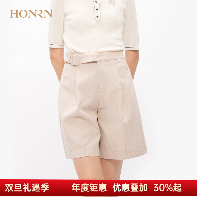 HONRN/红人休闲裤子五分裤女夏季宽松中腰显瘦减龄直筒阔腿裤中裤