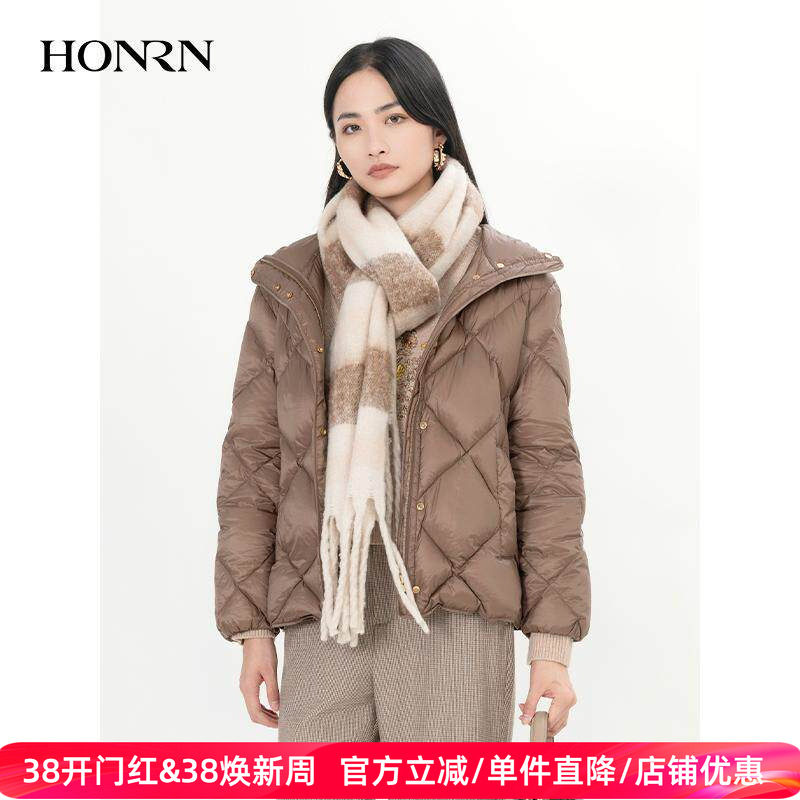 HONRN/红人时尚轻薄白鹅绒短款连帽羽绒服外套女款冬季HH55YR089