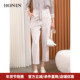 显瘦白色高腰微弹直筒休闲裤 HONRN 红人简约修身 女春秋HI33OK154