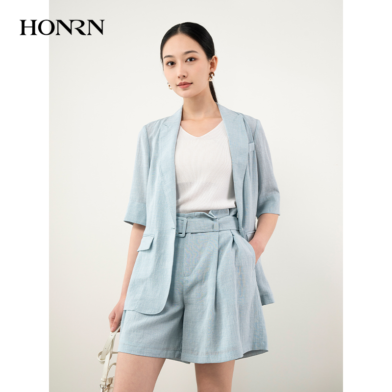 HONRN/红人休闲修身显瘦五分袖西装上衣外套夏季薄款女HH22OS197