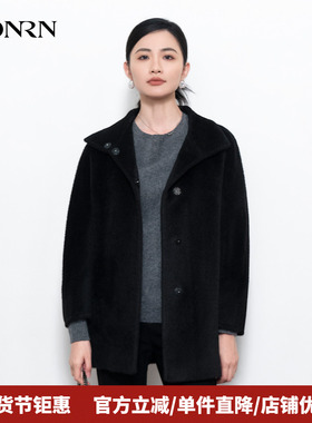 HONRN/红人休闲立领显瘦羊驼毛羊毛呢子大衣外套女秋冬HI55OD922