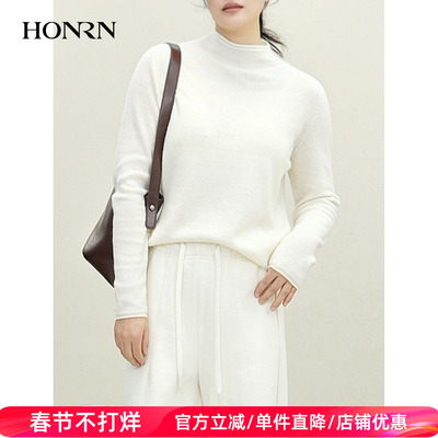 HONRN/红人优雅风半高领羊绒羊毛针织衫女打底衫HK59OM101