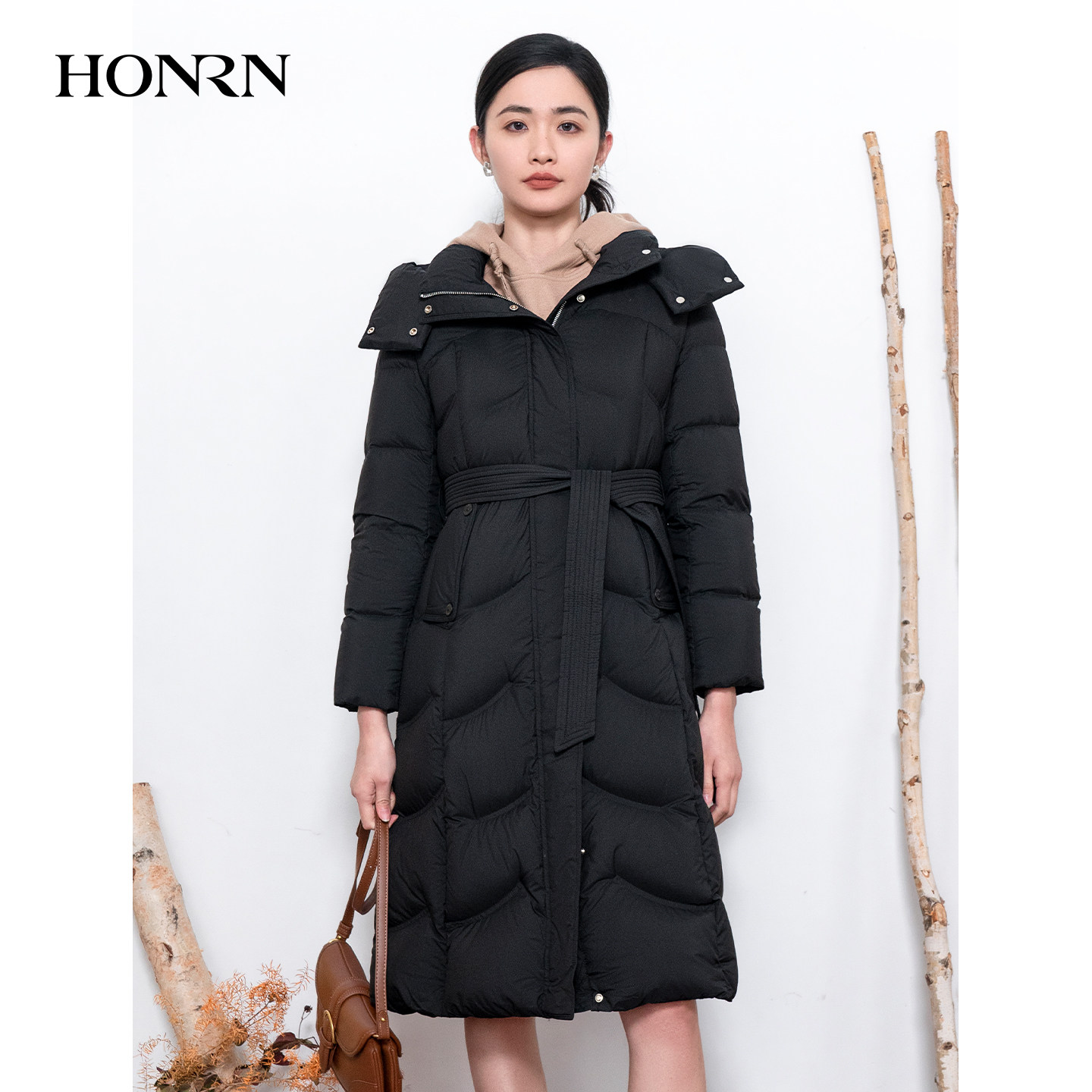 HONRN/红人可拆连帽系带羽绒服
