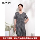 印花v领收腰显瘦棉质a字短袖 HONRN 红人时尚 连衣裙女夏HI22OL647