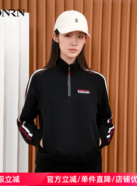 HONRN/红人修身黑色短款立领长袖套头卫衣上衣女款秋冬HI55SY177