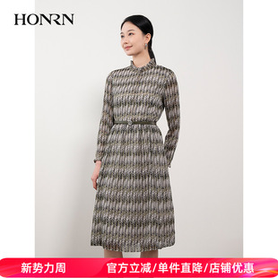 显瘦a字连衣裙女春秋HH11OL077 小众设计收腰修身 HONRN 红人长袖