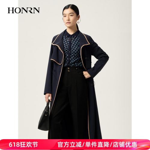 HONRN/红人翻领抽绳收腰风衣外套