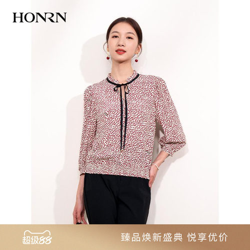HONRN/红人印花淑女气质衬衫上衣