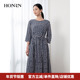 HONRN 红人气质桑蚕丝真丝修身 收腰显瘦a字连衣裙女春秋HH11OL410