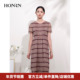HONRN 红人民族风收腰显瘦条纹印花圆领短袖 连衣裙女夏HI22OL765