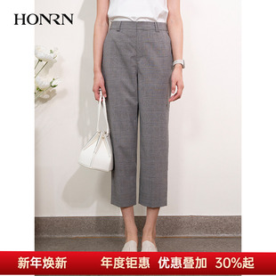 女春秋款 HONRN 休闲裤 子宽松显瘦锥形裤 HI11OK940 红人九分格纹裤