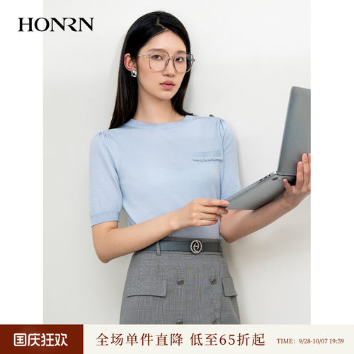 HONRN/红人短袖羊毛针织衫上衣