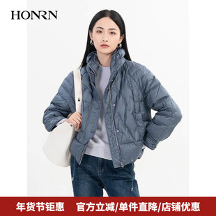 HONRN/红人防风立领轻薄短款白鹅绒羽绒服外套女款冬季HH55YR404
