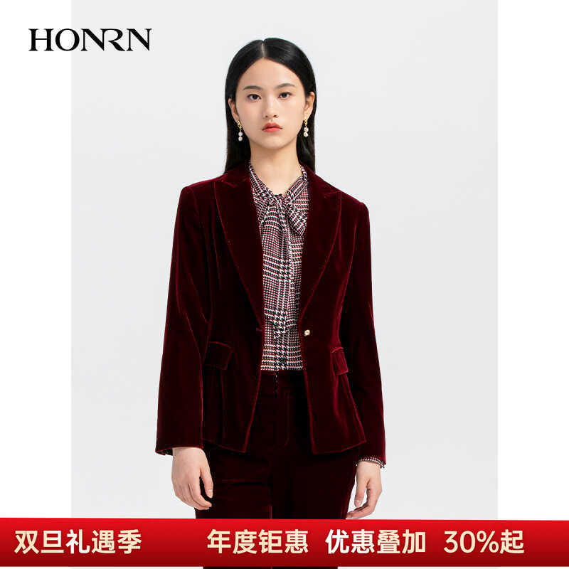 HONRN/红人长袖丝绒西装外套