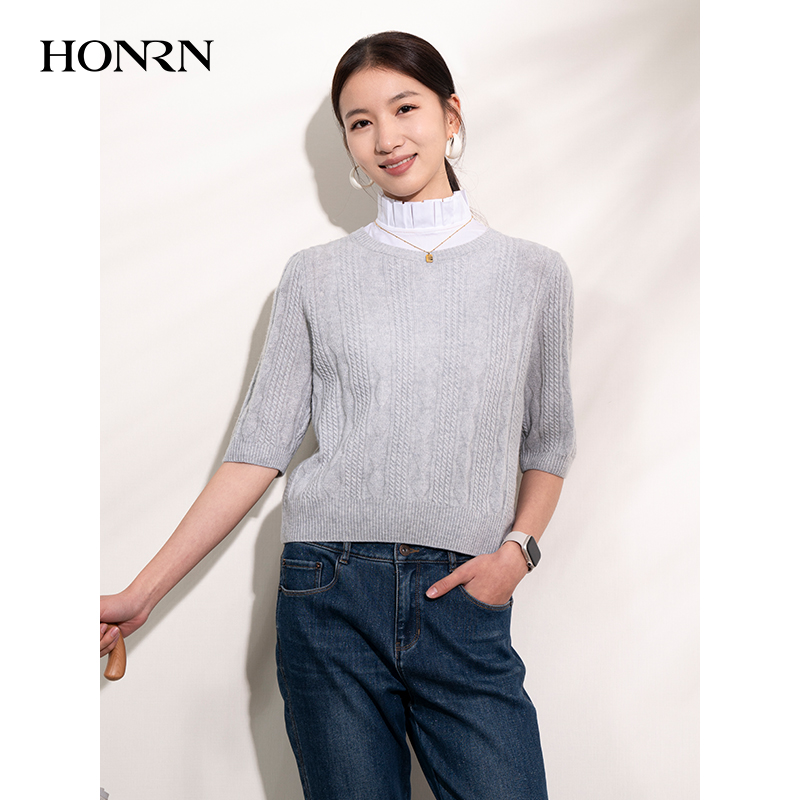 HONRN/红人圆领套头针织衫上衣