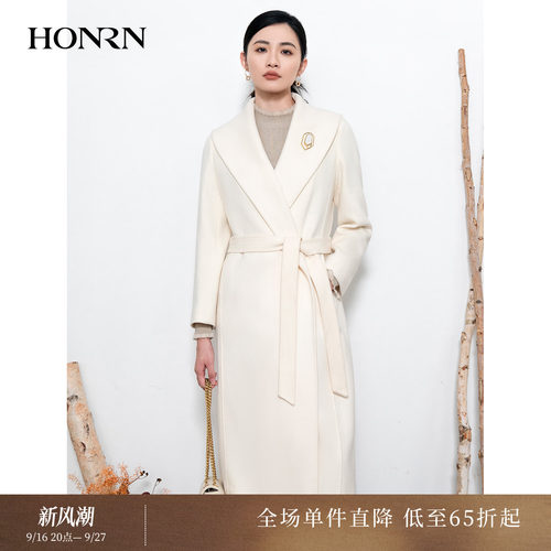 HONRN/红人系带山羊绒羊毛呢大衣