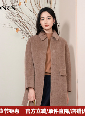HONRN/红人中长款翻领羊驼毛羊毛呢子大衣外套女秋冬HI55OD925