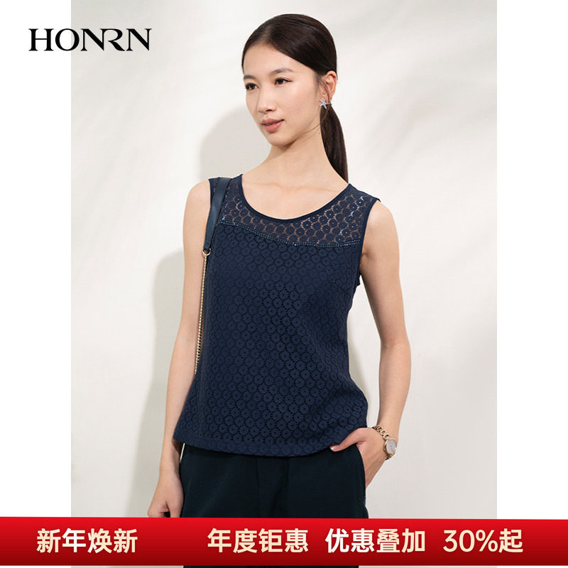 HONRN/红人打底内搭蕾丝镂空套头无袖背心上衣女夏外穿HI22OB008