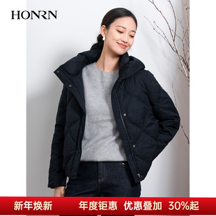 冬季 立领连帽白鸭绒羽绒服外套女款 HK59YR030 红人轻薄短款 HONRN