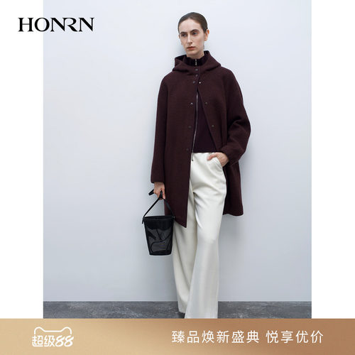 HONRN/红人极简风羊毛连帽外套