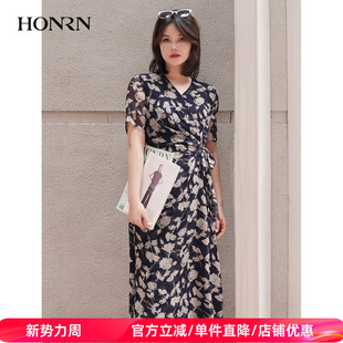 印花收腰显瘦短袖 减龄薄款 连衣裙女夏HK29OL027 红人时尚 HONRN