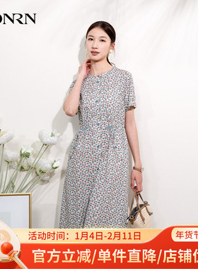 HONRN/红人修身显瘦圆领短袖印花纯棉裙子连衣裙女夏HI22OL425