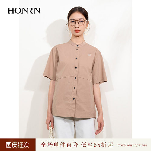 HONRN/红人宽松短袖立领衬衫上衣