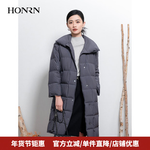 HONRN/红人宽松保暖白鹅绒羽绒服外套女款中长款冬季HI55YR453