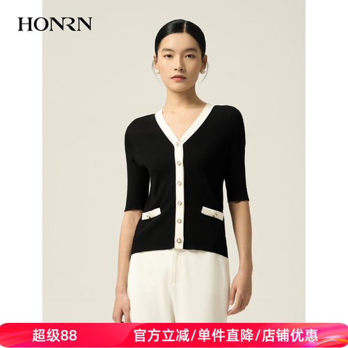 HONRN/红人v领桑蚕丝混纺针织衫