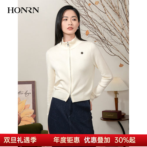 HONRN/红人短款立领针织衫开衫