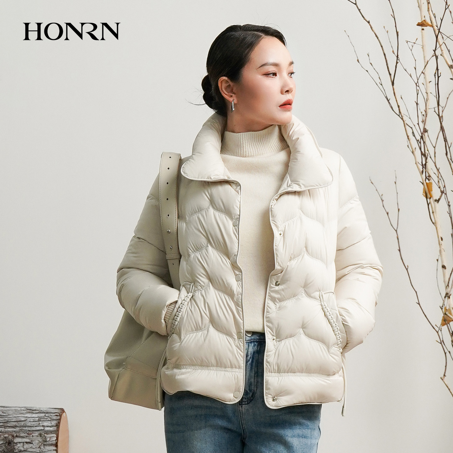 HONRN/红人短款立领白鸭绒羽绒服