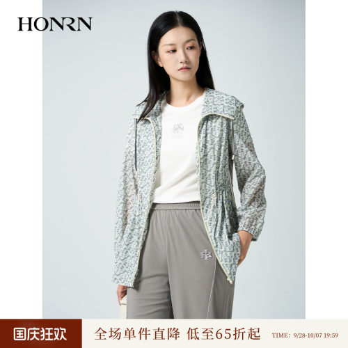 红人印花连帽轻薄收腰外套女夏
