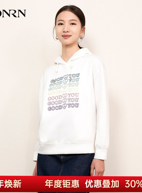 HONRN/红人休闲时尚宽松显瘦白色连帽卫衣上衣女春秋款HI11SY066