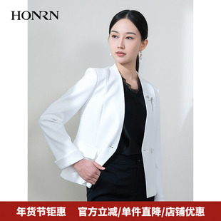 HONRN/红人休闲气质白色无领修身西服西装外套女春秋HH11OS607