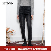 HONRN 女秋冬HI55OK176 休闲裤 红人保暖修身 显瘦水洗棉直筒牛仔裤