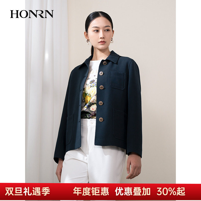 HONRN/红人短款绵羊毛桑蚕丝外套