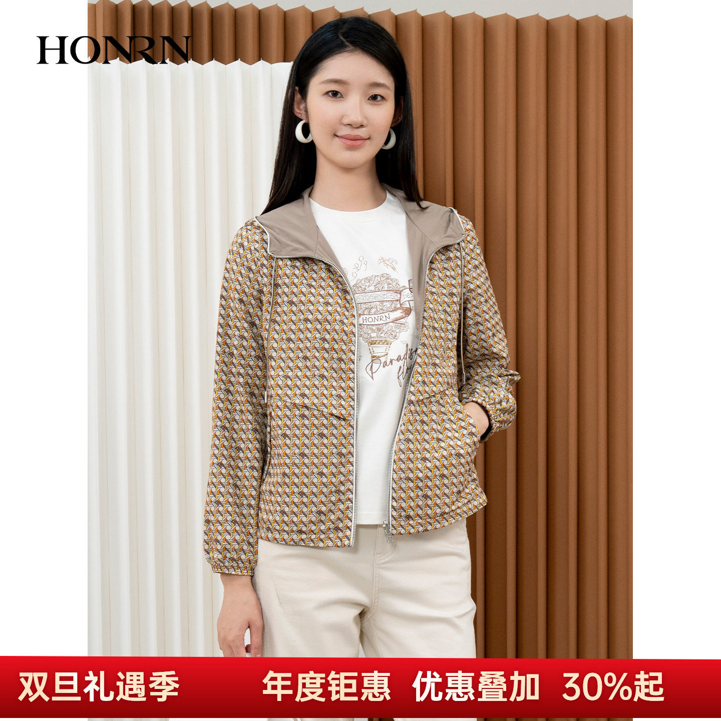 HONRN/红人短款两面穿连帽外套