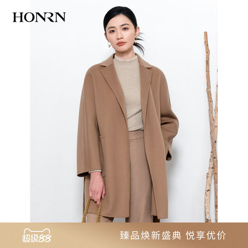 HONRN/红人系带山羊绒羊毛大衣
