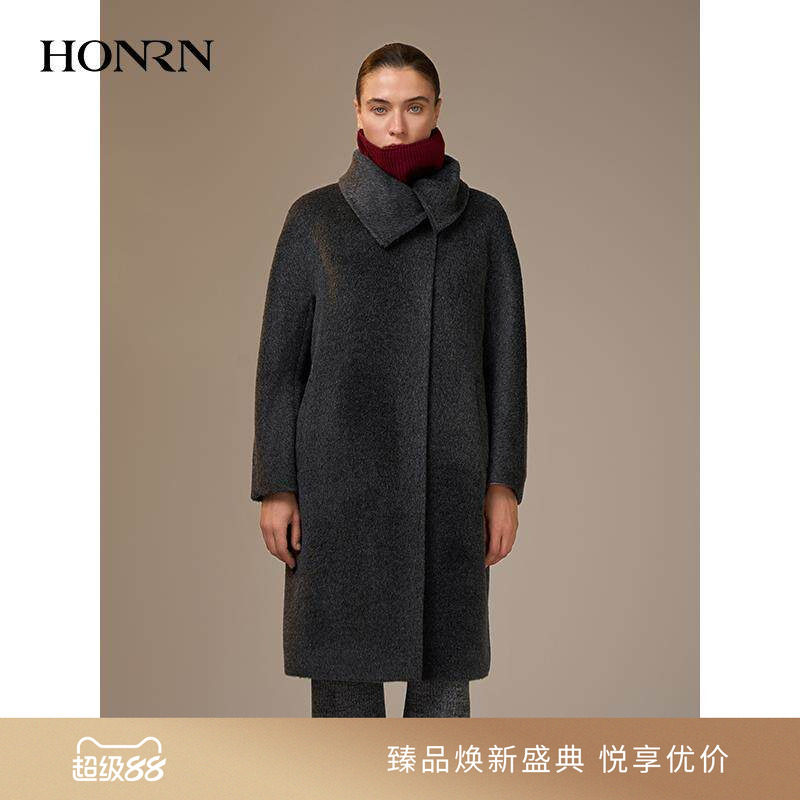 HONRN/红人中长款羊驼毛羊毛大衣