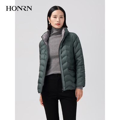 HONRN/红人立领绿色白鸭绒羽绒服