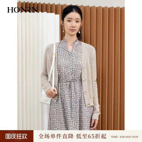 HONRN/红人休闲v领羊毛针织开衫