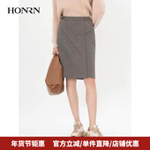 千鸟格纹直筒半身裙秋冬款 HONRN 红人气质显瘦中长款 HH55OQ995