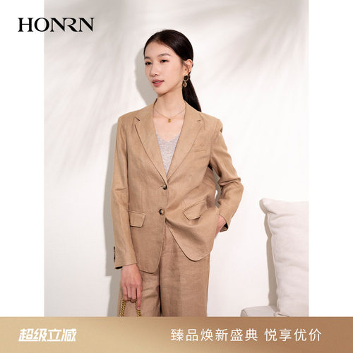 HONRN/红人休闲气质亚麻西装外套