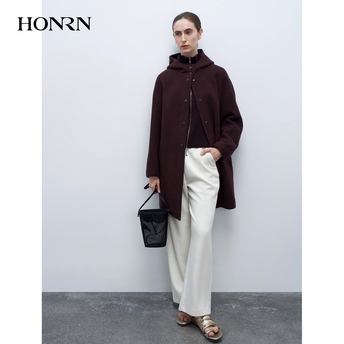 HONRN/红人极简风羊毛连帽外套