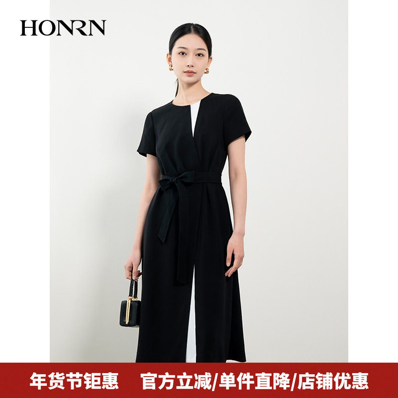 HONRN/红人黑白撞色气质设计感修身收腰显瘦连衣裙女夏HH22OL827,女装/女士精品,连衣裙,淘宝优惠券,粉丝福利购,淘宝优惠卷