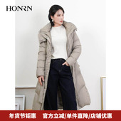 HONRN HJ59YR249 冬季 红人轻薄长款 系带收腰连帽鸭绒羽绒服女款