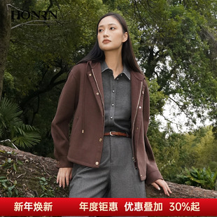 HONRN 连帽羊毛大衣外套女冬HK55OS059 红人时尚