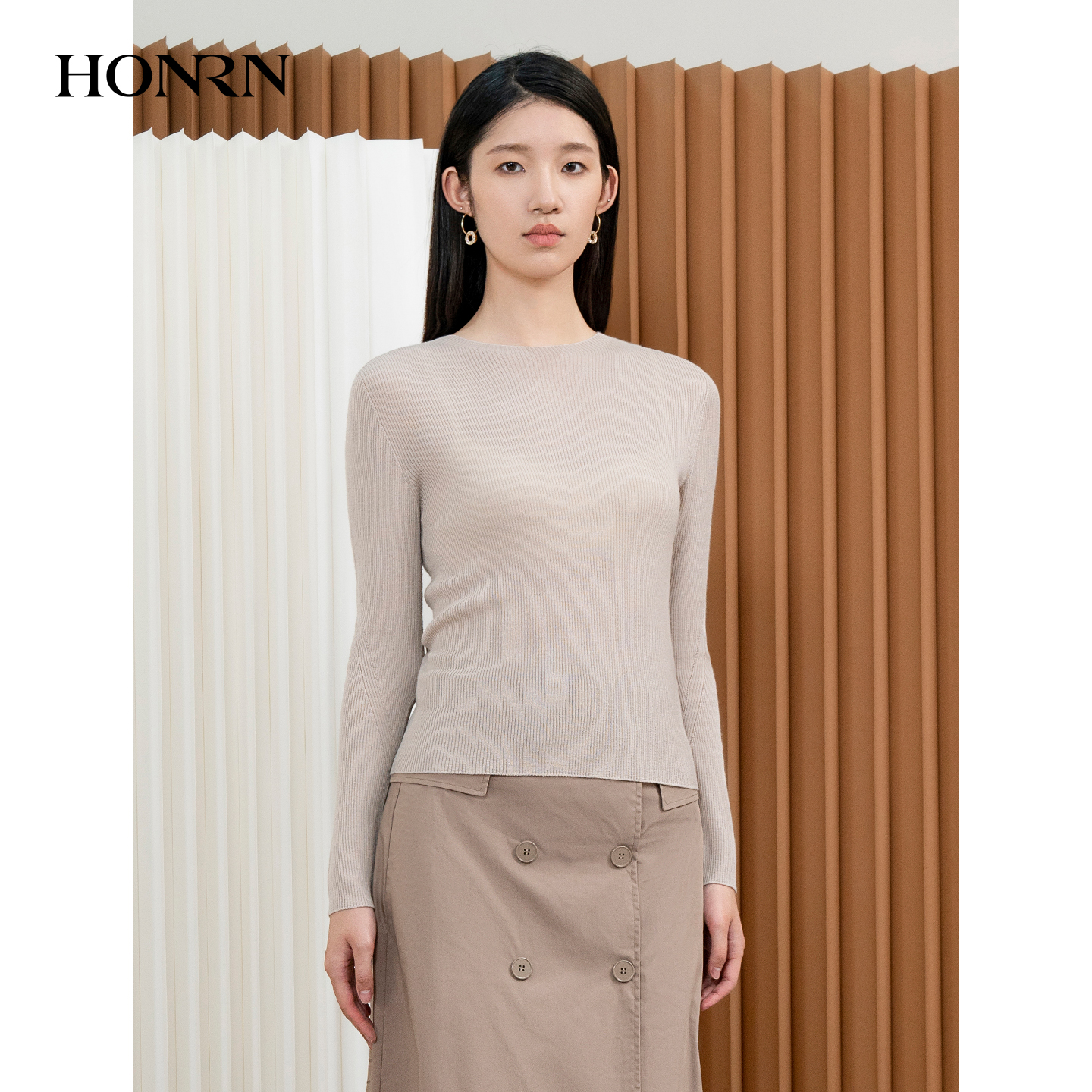 HONRN/红人长袖圆领羊毛针织衫